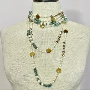 Beautiful Freshwater Pearl Shell and Quartz Long Necklace